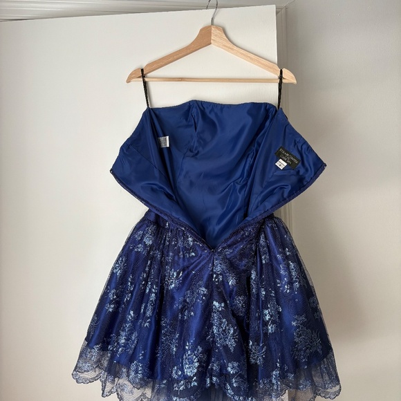Jessica McClintock for Gunne Sax Blue Strapless Lace Bubble Dress Size 9 - Picture 3 of 7